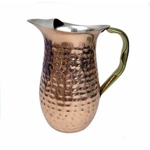 Hammered Copper Stainless Steel Metal Pitcher With Ice Guard & Brass Handle 8"